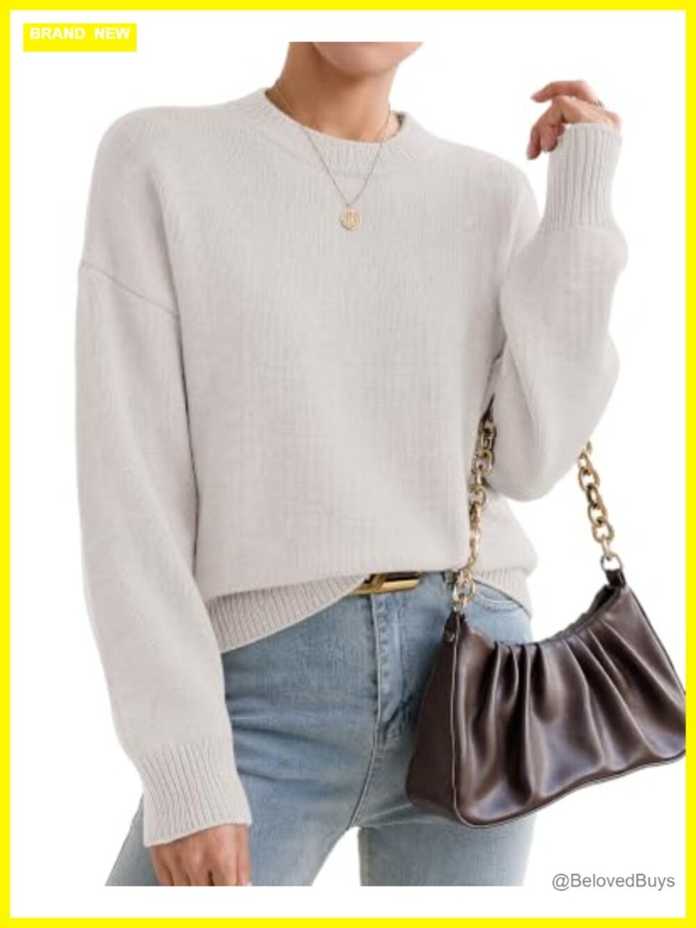 Oversized Cashmere Crewneck Pullover Sweater Womens Loose Fit Winter
